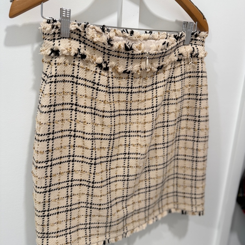 Ann Taylor Cream and Black Checkered Pencil Skirt